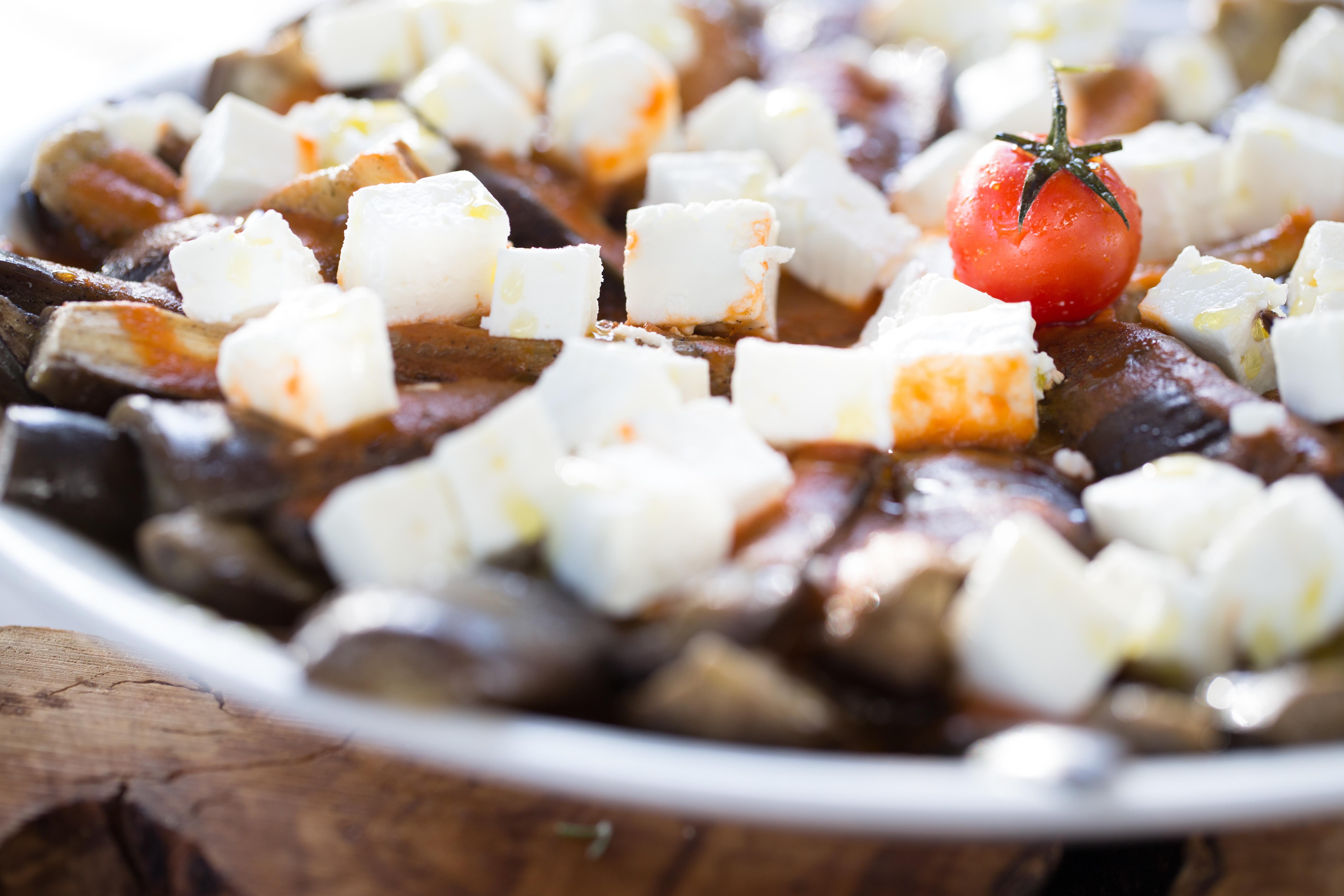 Almyra Paphos Exterior foto Aubergine, feta cheese and tomato salad